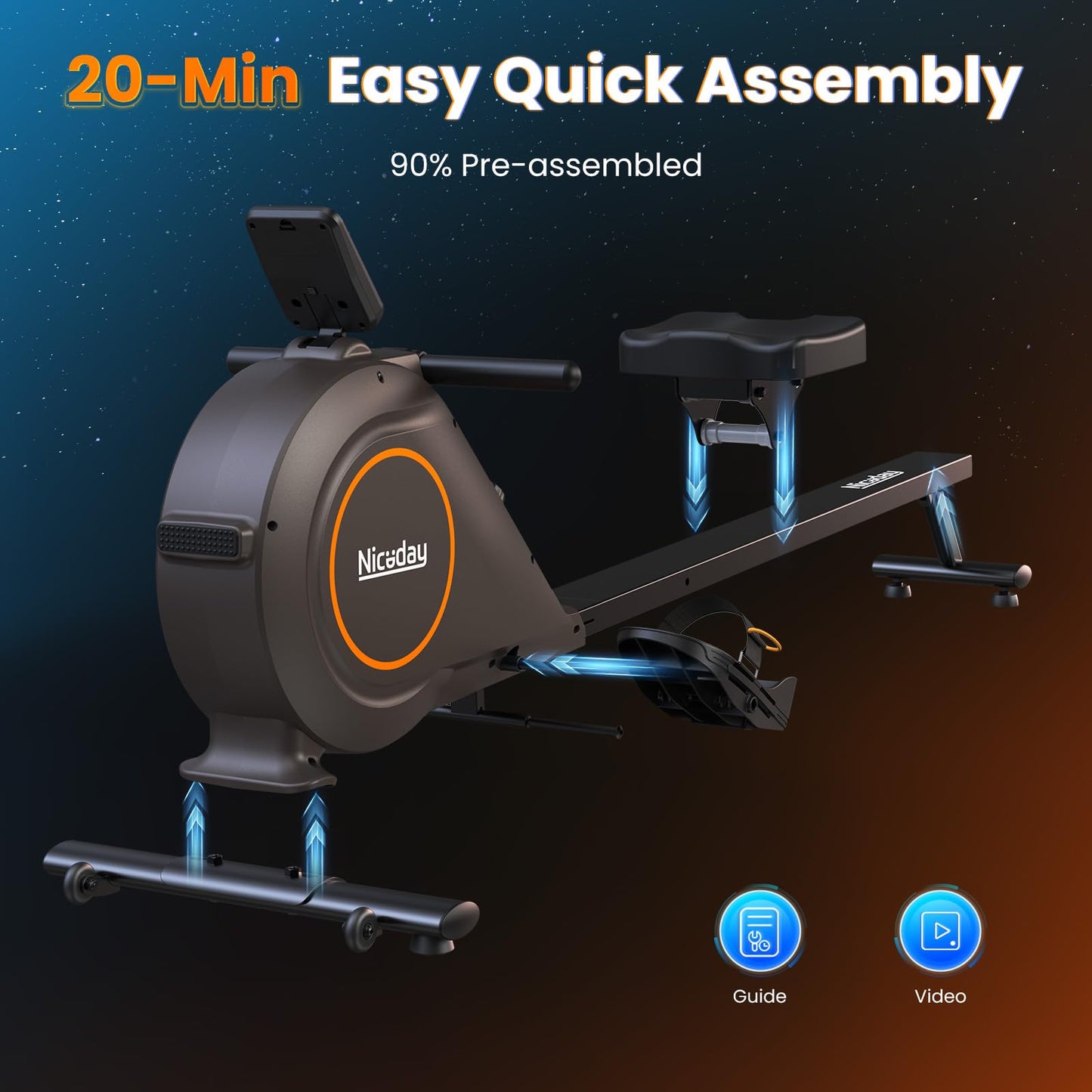 Niceday Rowing Machine, Magnetic Rower for Home Use, Smart Rowing Machine Bluetooth Compatible with Kinomap APP, Rower Machine with 16 Resistance Levels & 350 LBS Weight Capacity