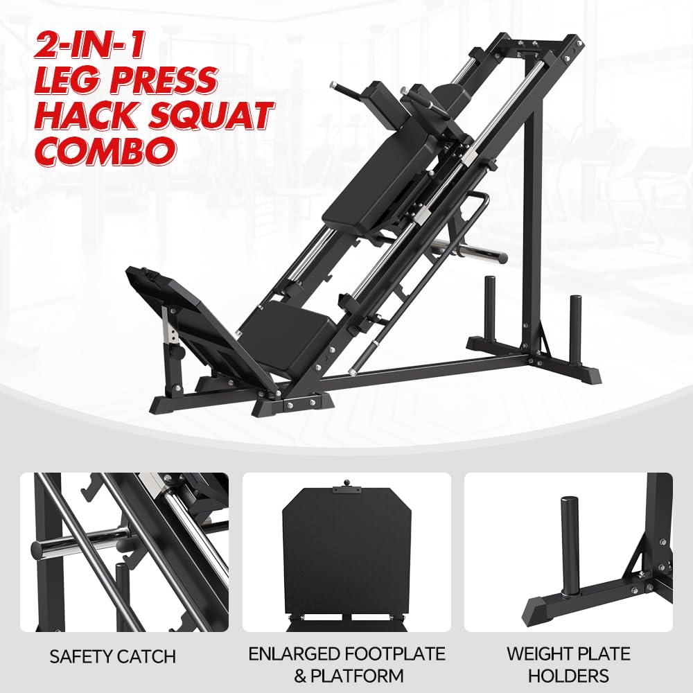 SPART Leg Press Hack Squat Machine, Professional Adjustable Leg Press Machine with Linear Bearing, Hack Squat Machine for Full Lower Body Special Workouts with Weight Storage Posts in Home Gym, Black