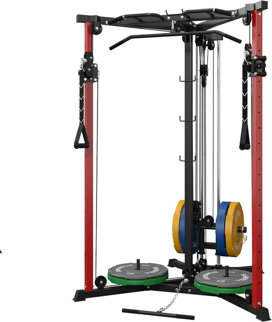 syedee Cable Crossover Machine, Functional Trainer with 17 Adjustable Positions, Home Gym Equipment with Pulley System, Cable Fly Machine and LAT Pulldown System Home Gym Red