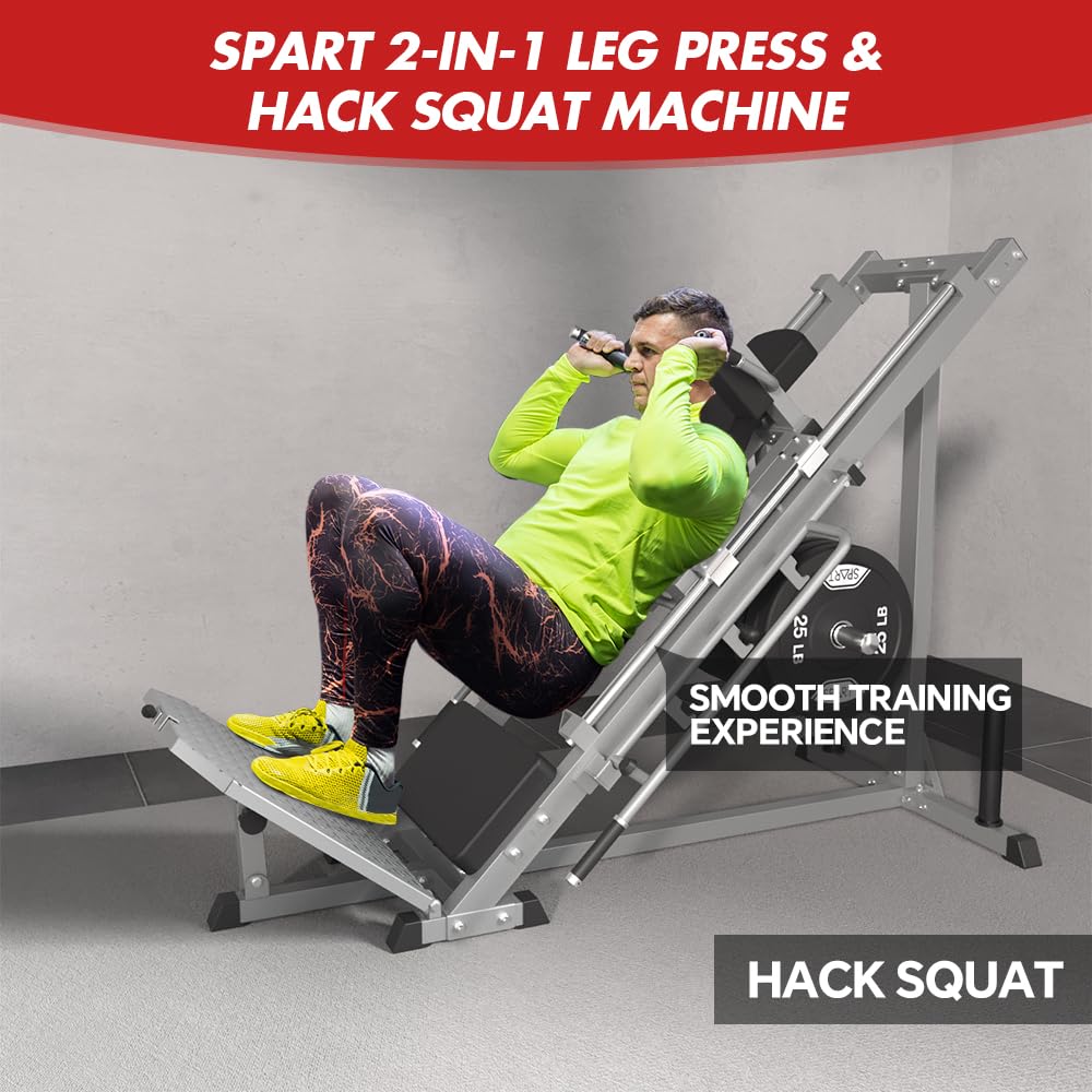 SPART Leg Press Hack Squat Machine, Professional Adjustable Leg Press Machine with Linear Bearing, Hack Squat Machine for Full Lower Body Special Workouts with Weight Storage Posts in Home Gym, Gray