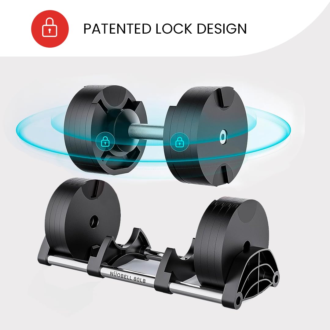 NUOBELL Adjustable Dumbbell Pair 5-80 lbs : the Adjustable Dumbbells and Free Weights You've Always Wanted for Home Gym, Weight Benches and Dumbbell Exercise. Ships as 2 Packages. (Total Black)