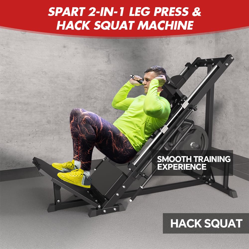 SPART Leg Press Hack Squat Machine, Professional Adjustable Leg Press Machine with Linear Bearing, Hack Squat Machine for Full Lower Body Special Workouts with Weight Storage Posts in Home Gym, Black