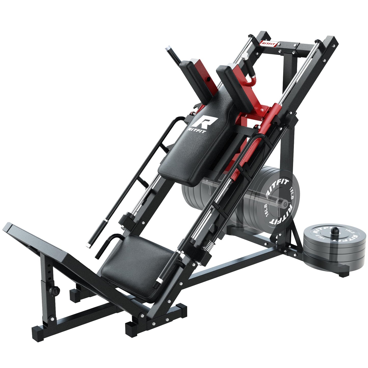 RitFit Leg Press Hack Squat Machine, Professional Adjustable Leg Press Machine for Home Gym with Linear Bearing, Specialty Hack Squat Machine for Full Lower Body Workout with Weight Storage Posts, Red