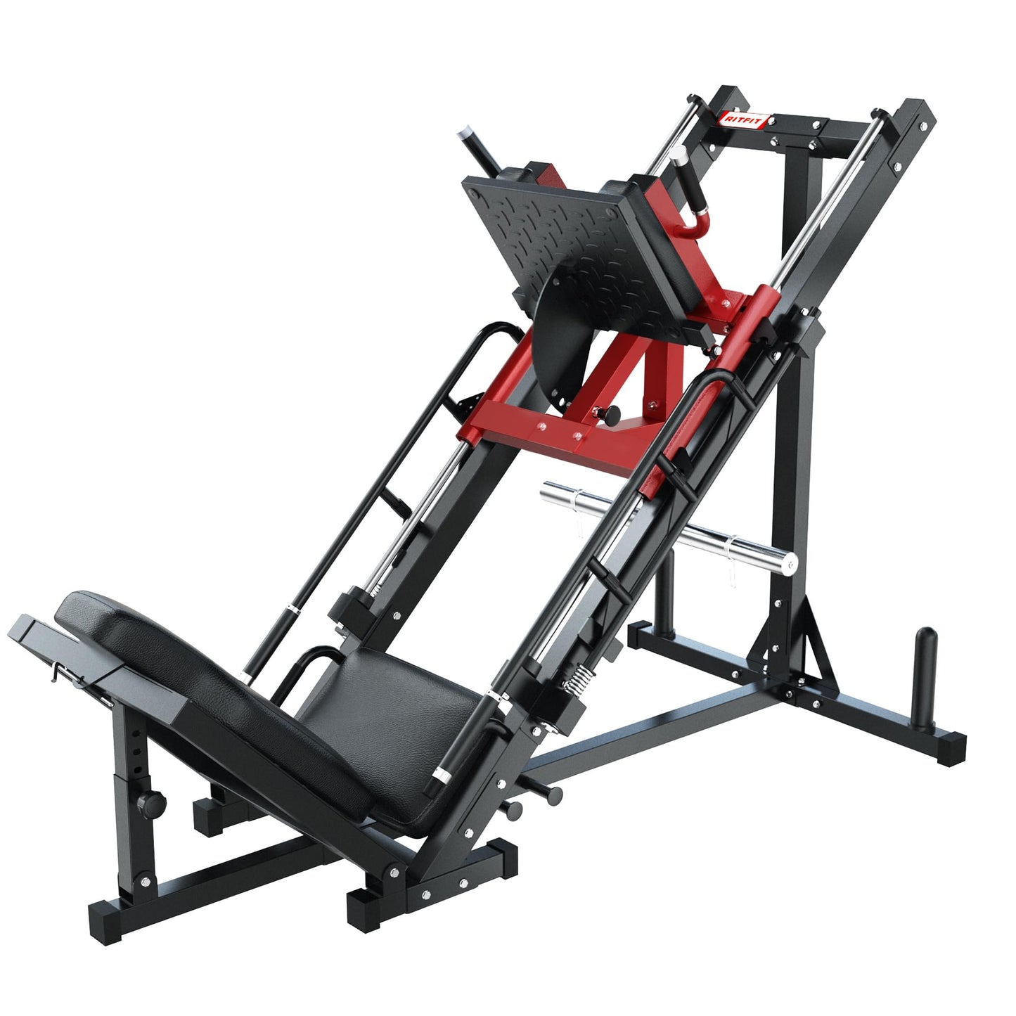 RitFit Leg Press Hack Squat Machine, Professional Adjustable Leg Press Machine for Home Gym with Linear Bearing, Specialty Hack Squat Machine for Full Lower Body Workout with Weight Storage Posts, Red