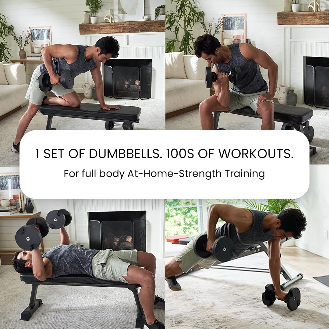 NUOBELL Adjustable Dumbbell Pair 5-80 lbs : the Adjustable Dumbbells and Free Weights You've Always Wanted for Home Gym, Weight Benches and Dumbbell Exercise. Ships as 2 Packages. (Total Black)