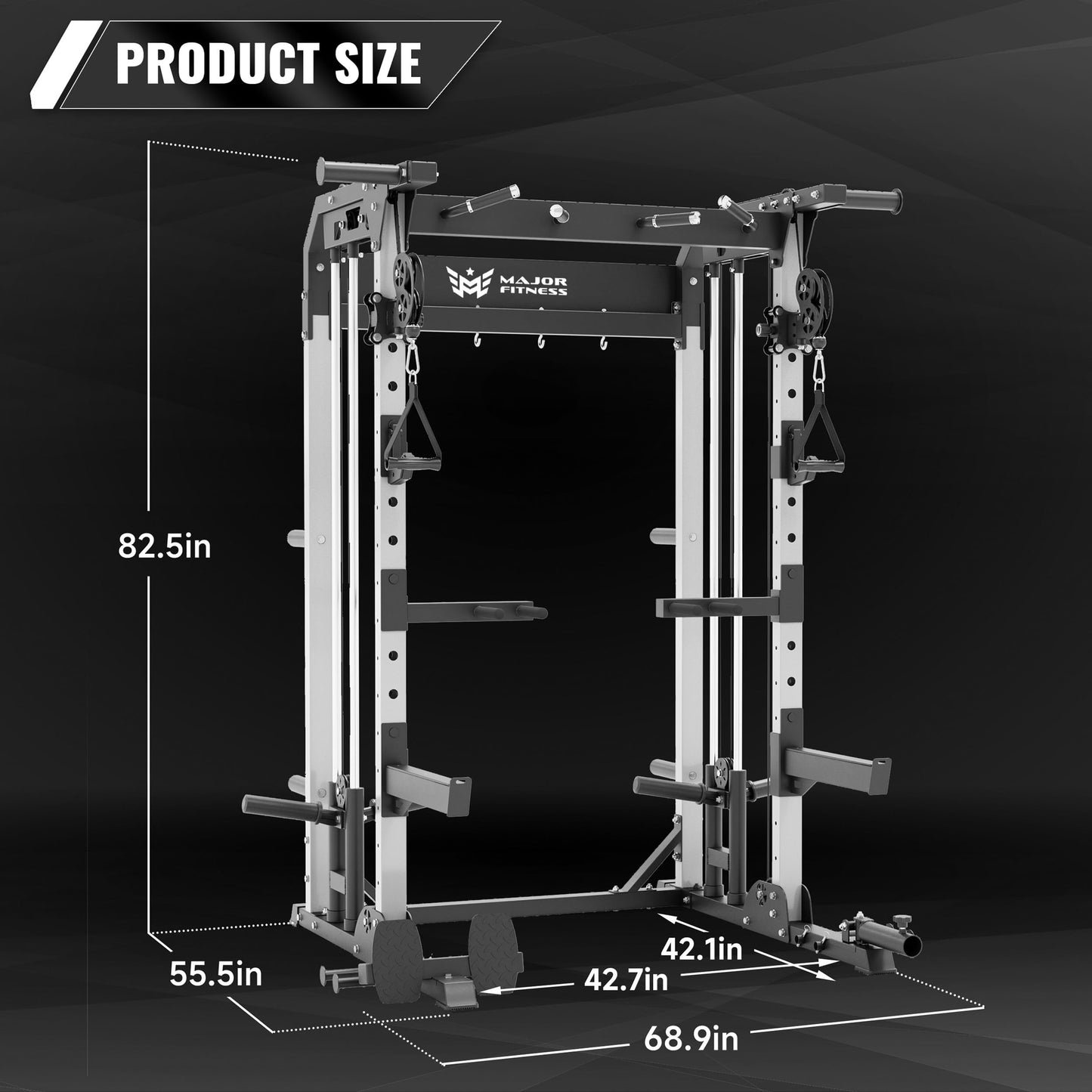 MAJOR FITNESS F22 Multi-Functional Power Rack—1600lbs Capacity All-in-One Squat Rack with Dual Pulley System for Home Gym Strength Training