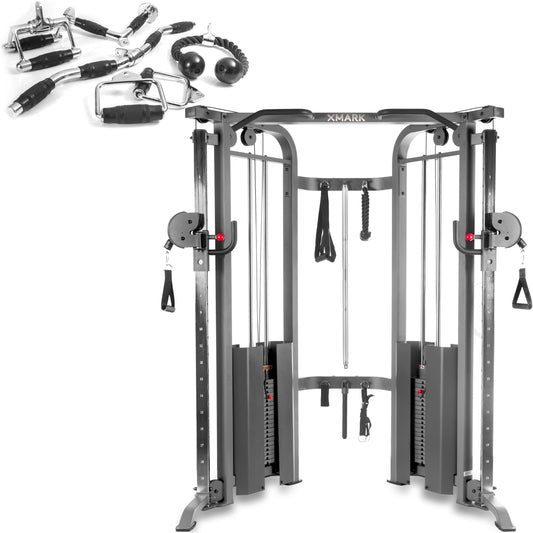 XMARK Functional Trainer Cable Machine Home Gym with Dual 200 lb Weight Stacks, Exercise Equipment for Home, Multifunctional Gym Weight Machine with Upgraded Attachments