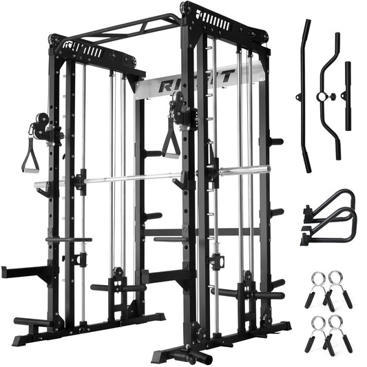 RitFit M1 Pro Smith Machine with Cable Crossover System, Multi-Function Squat Rack Power Cage for Home Gym, Power Rack and Packages Black