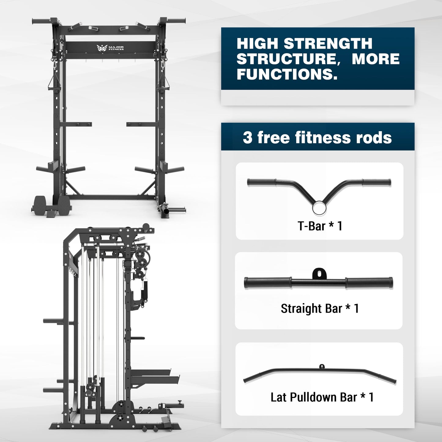 MAJOR FITNESS Multi-Functional All-in-One Power Rack F22, Squat Rack Home Gym Fitness, A Standard Strength Training Half Rack Power Cage(Black)