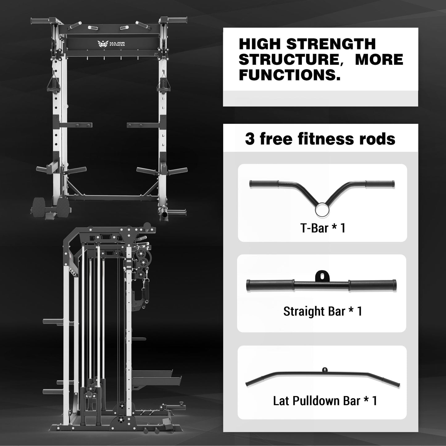 MAJOR FITNESS F22 Multi-Functional Power Rack—1600lbs Capacity All-in-One Squat Rack with Dual Pulley System for Home Gym Strength Training