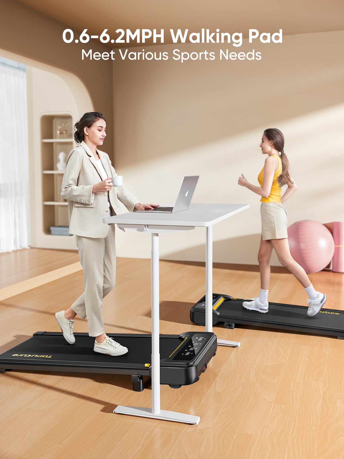 Under Desk Treadmill with Incline, Portable Walking Pad Treadmill for Home/Office, 2.5HP Walking Jogging Running Machine 300 lbs Capacity with LED Display, Remote Control/App Control