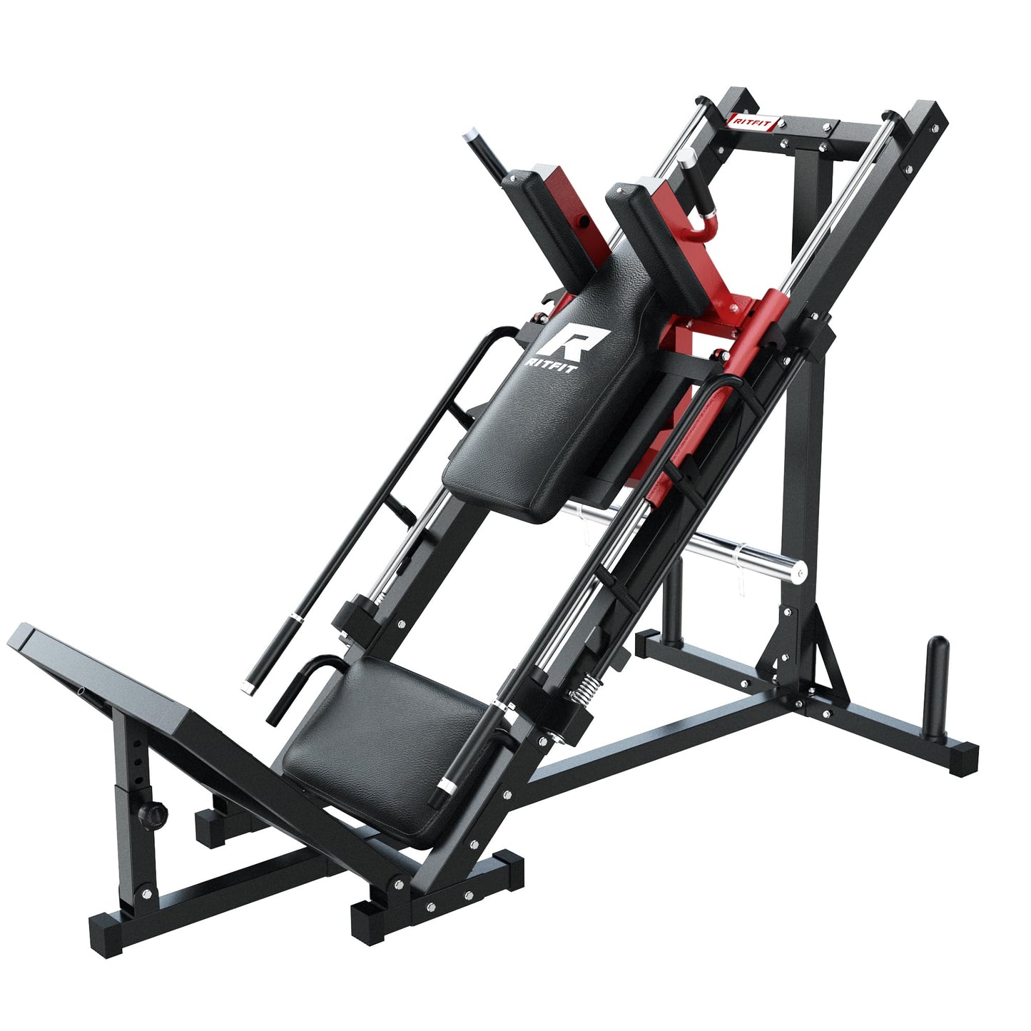 RitFit Leg Press Hack Squat Machine, Professional Adjustable Leg Press Machine for Home Gym with Linear Bearing, Specialty Hack Squat Machine for Full Lower Body Workout with Weight Storage Posts, Red