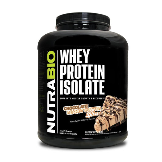 NutraBio Whey Protein Isolate Supplement – 25g of Protein Per Scoop with Complete Amino Acid Profile - Soy and Gluten Free Protein Powder - Zero Fillers and Non-GMO - Chocolate Peanut Butter - 5 Lbs