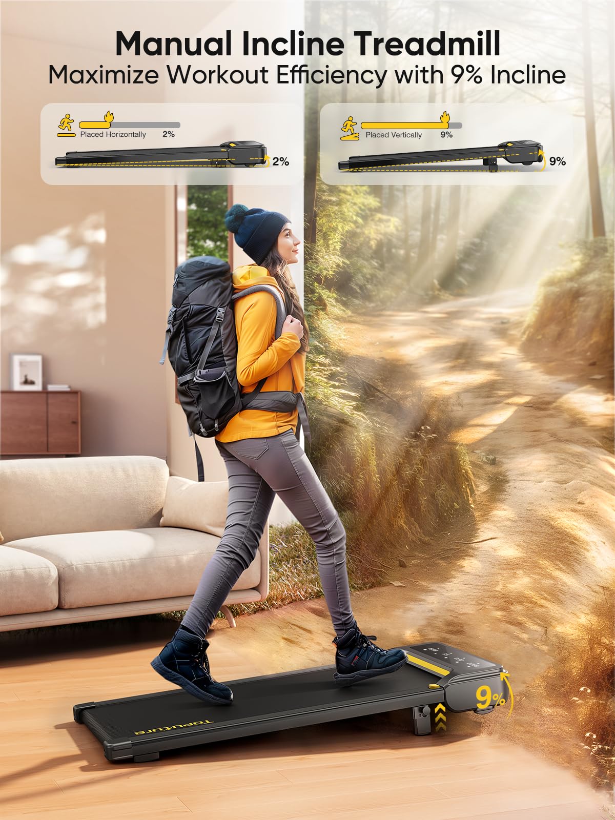 Under Desk Treadmill with Incline, Portable Walking Pad Treadmill for Home/Office, 2.5HP Walking Jogging Running Machine 300 lbs Capacity with LED Display, Remote Control/App Control