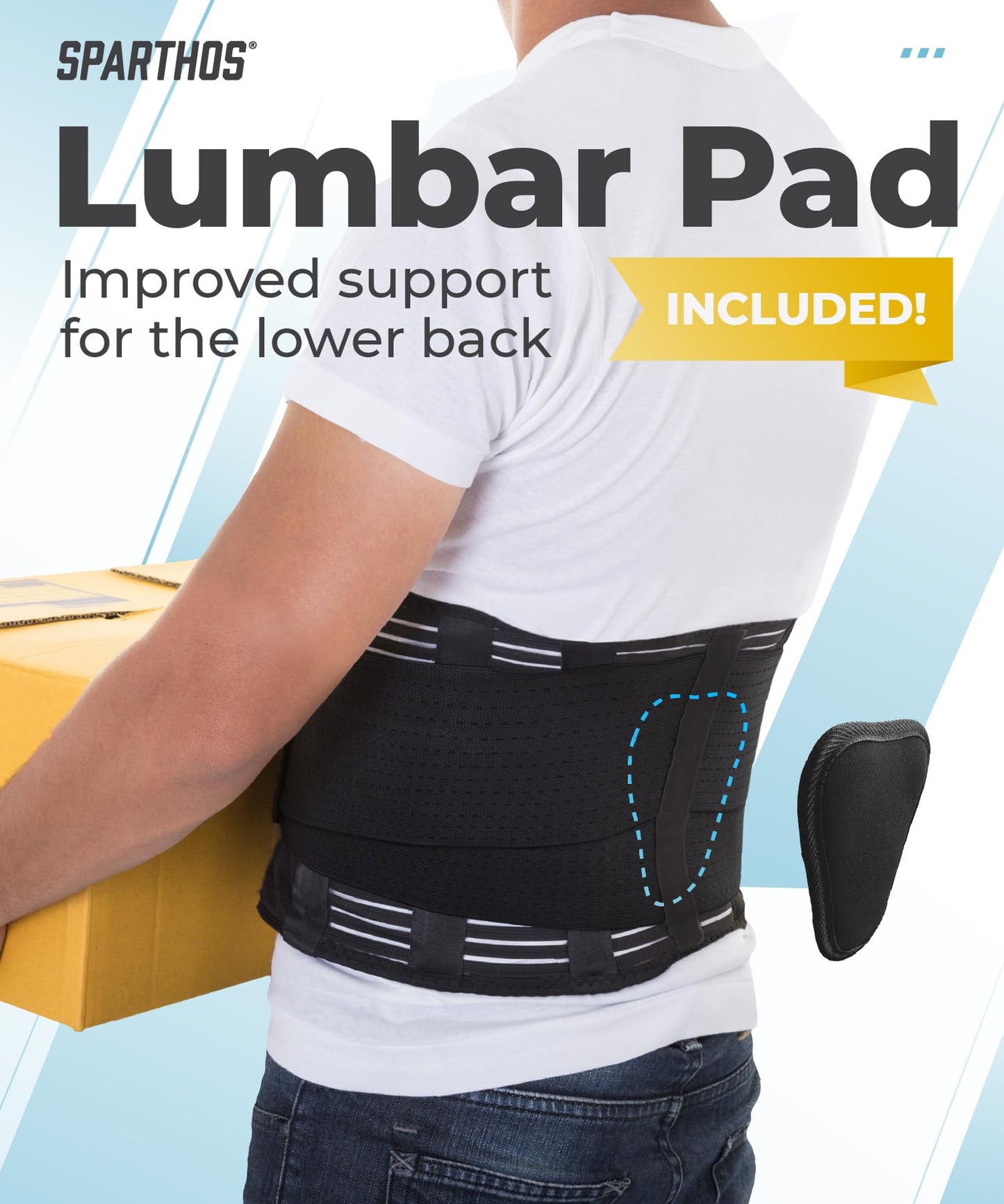 Sparthos Back Brace for Lower Back Pain - Immediate Relief from Sciatica, Herniated Disc, Scoliosis - Breathable Design With Lumbar Support Pad - For Home & Lifting At Work - For Men & Women - (Large)