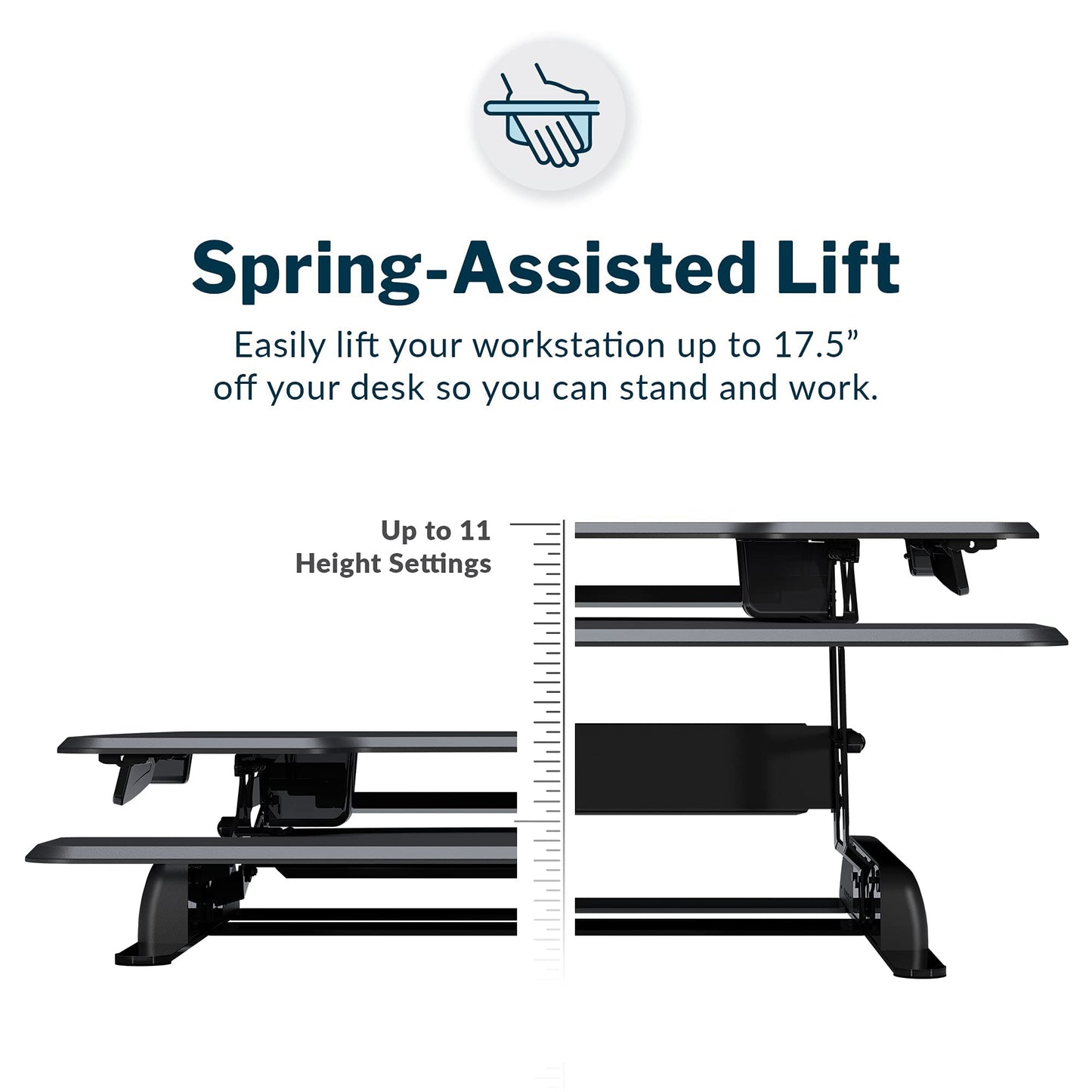 Vari - VariDesk Essential 36 - Two-Tier Standing Desk Converter for Monitor & Accessories - Height Adjustable Sit Stand Desk - Fully Assembled Monitor Riser for Home Office - 36" Wide, Black