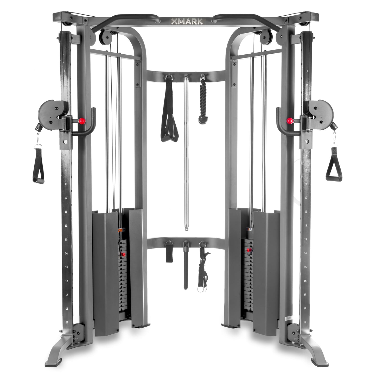 XMARK Functional Trainer Cable Machine Home Gym with Dual 200 lb Weight Stacks, Exercise Equipment for Home, Multifunctional Gym Weight Machine with Upgraded Attachments