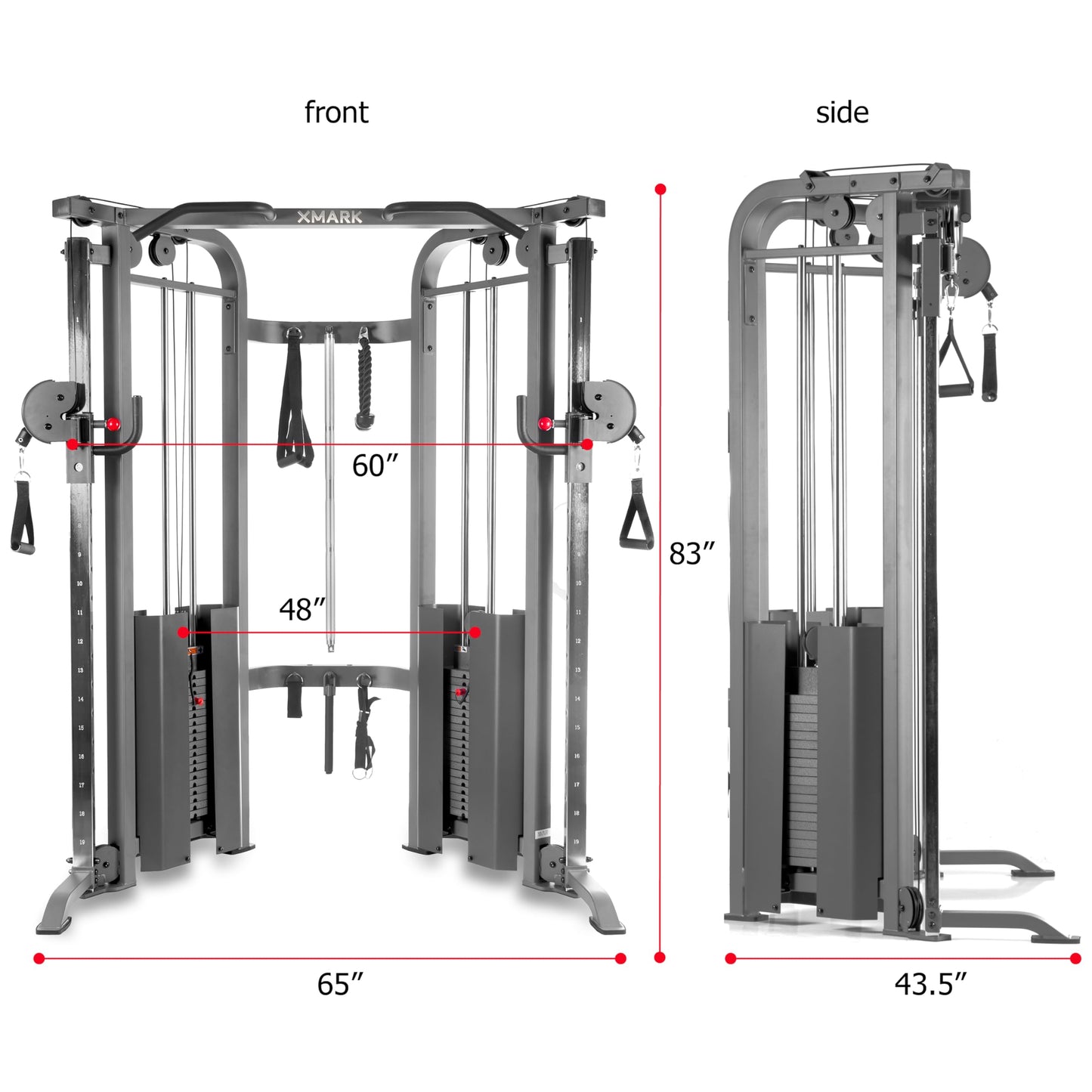 XMARK Functional Trainer Cable Machine Home Gym with Dual 200 lb Weight Stacks, Exercise Equipment for Home, Multifunctional Gym Weight Machine with Upgraded Attachments