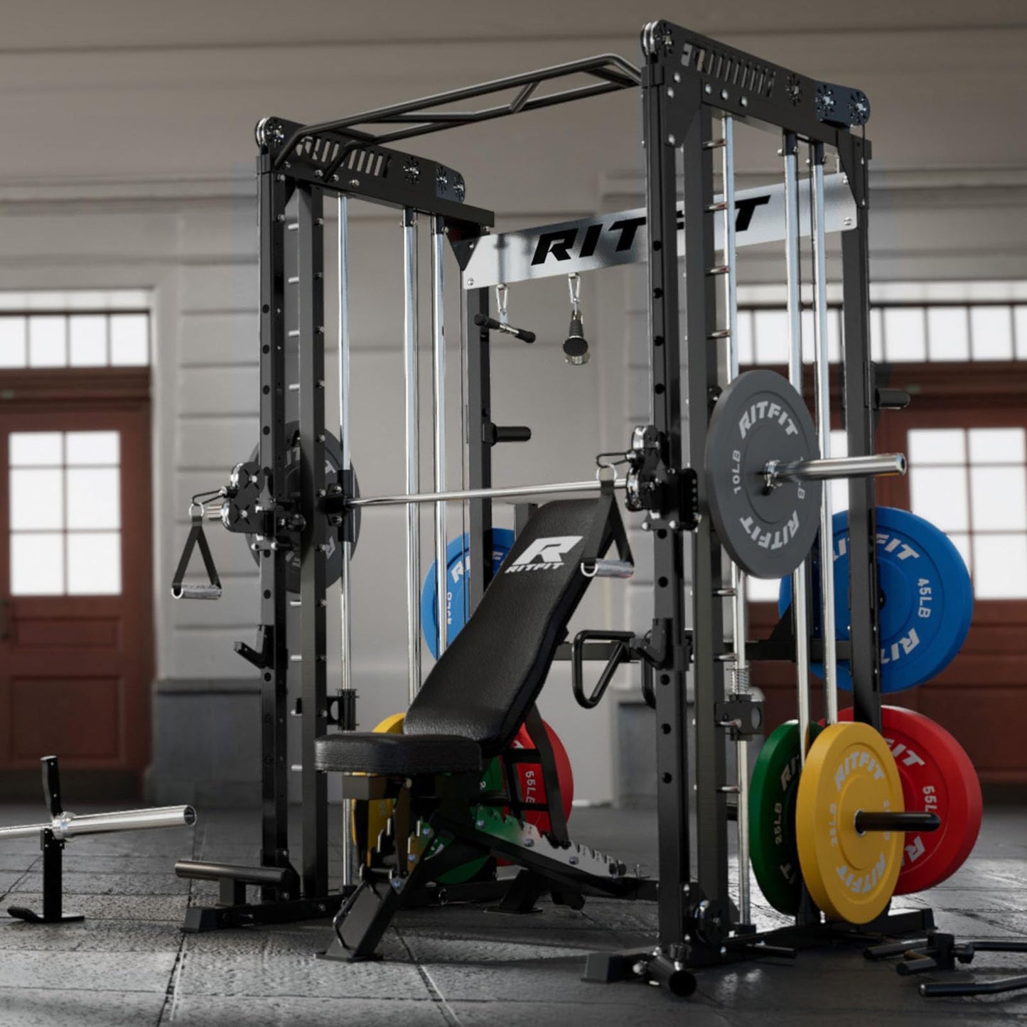 RitFit M1 Pro Smith Machine with Cable Crossover System, Multi-Function Squat Rack Power Cage for Home Gym, Power Rack and Packages Black