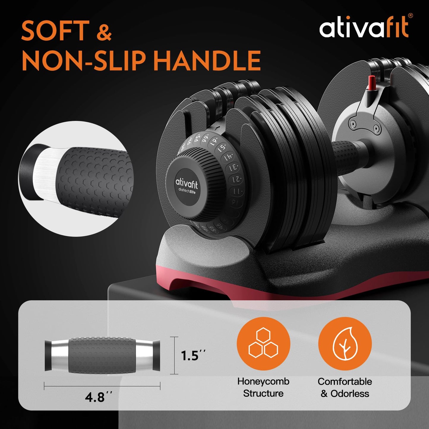 Ativafit 27.5 LBS/66LBS/88LBS Adjustable Dumbbell Set with Anti-slip Handle 12 In 1 Quick Dial Adjustment Weights With Safety Locking Button Space Saving Strength Training for Full Body Home Gym Workout