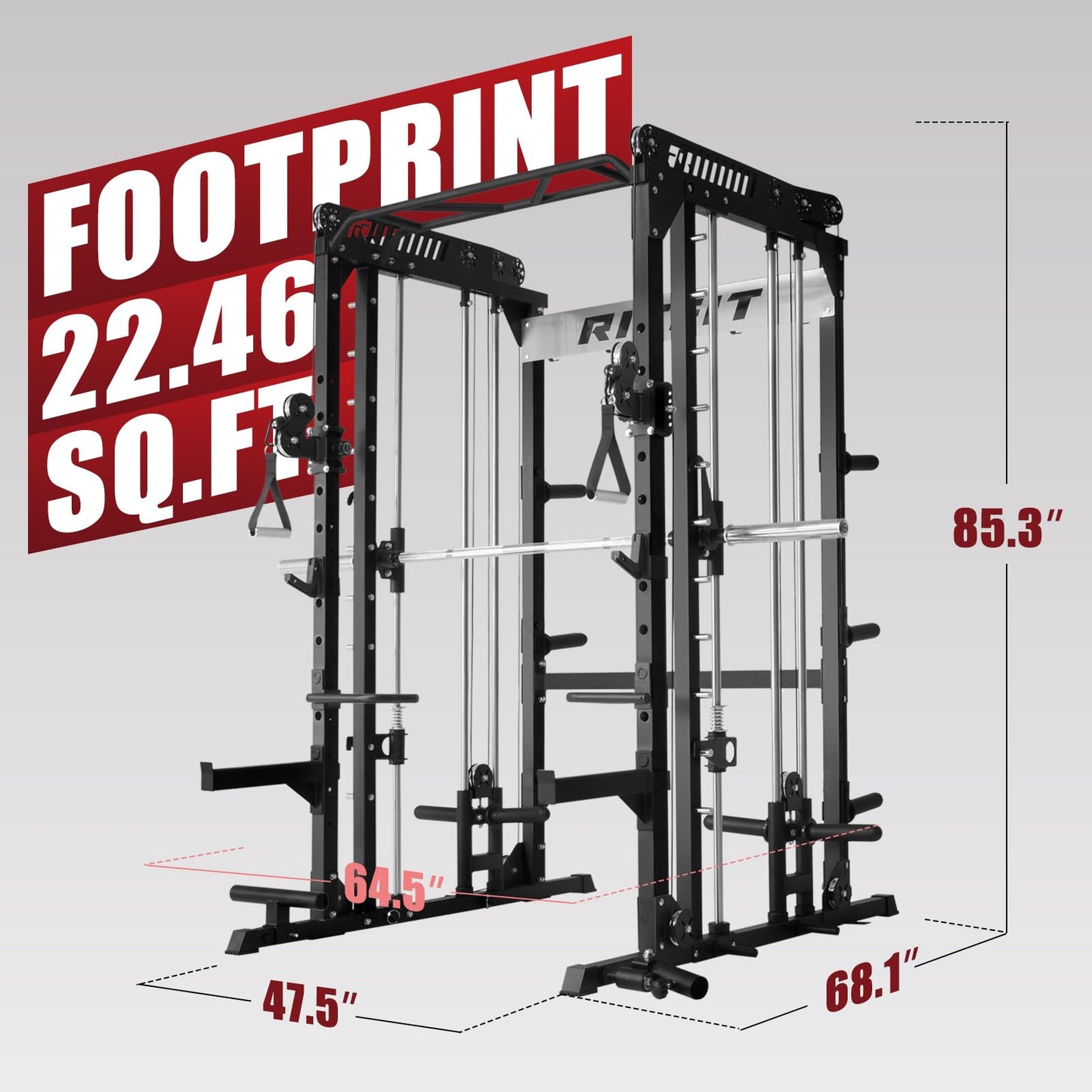 RitFit M1 Pro Smith Machine with Cable Crossover System, Multi-Function Squat Rack Power Cage for Home Gym, Power Rack and Packages Black
