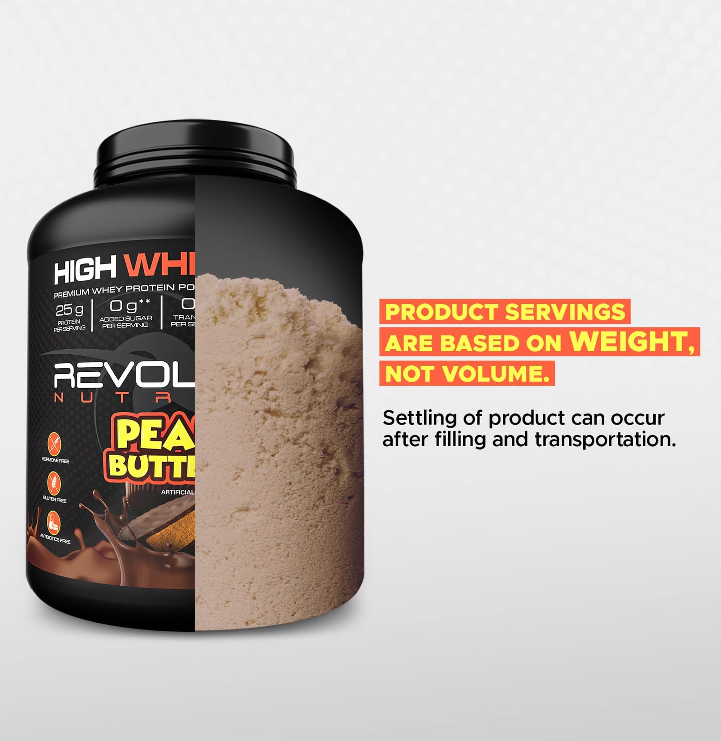 Revolution Nutrition, High Whey, Protein Powder, Whey Isolate, Gluten Free, Lean Muscle Mass for Men & Women, 25g of Protein Per Scoop, 2.7kg, 73 Servings (Peanut Butter Cup, 6 Pound)