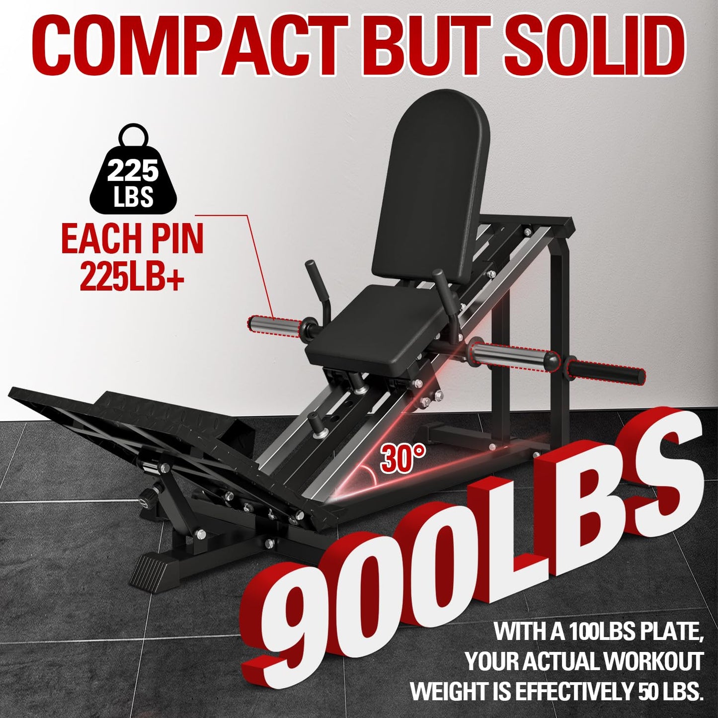 syedee Leg Press Machine, Compact Leg Sled Machine with Band Pegs and Calf Block, 900 LBS Weight Capacity, Squat Machine for Quads, Calves, Hamstrings, Home Gym Leg Machine