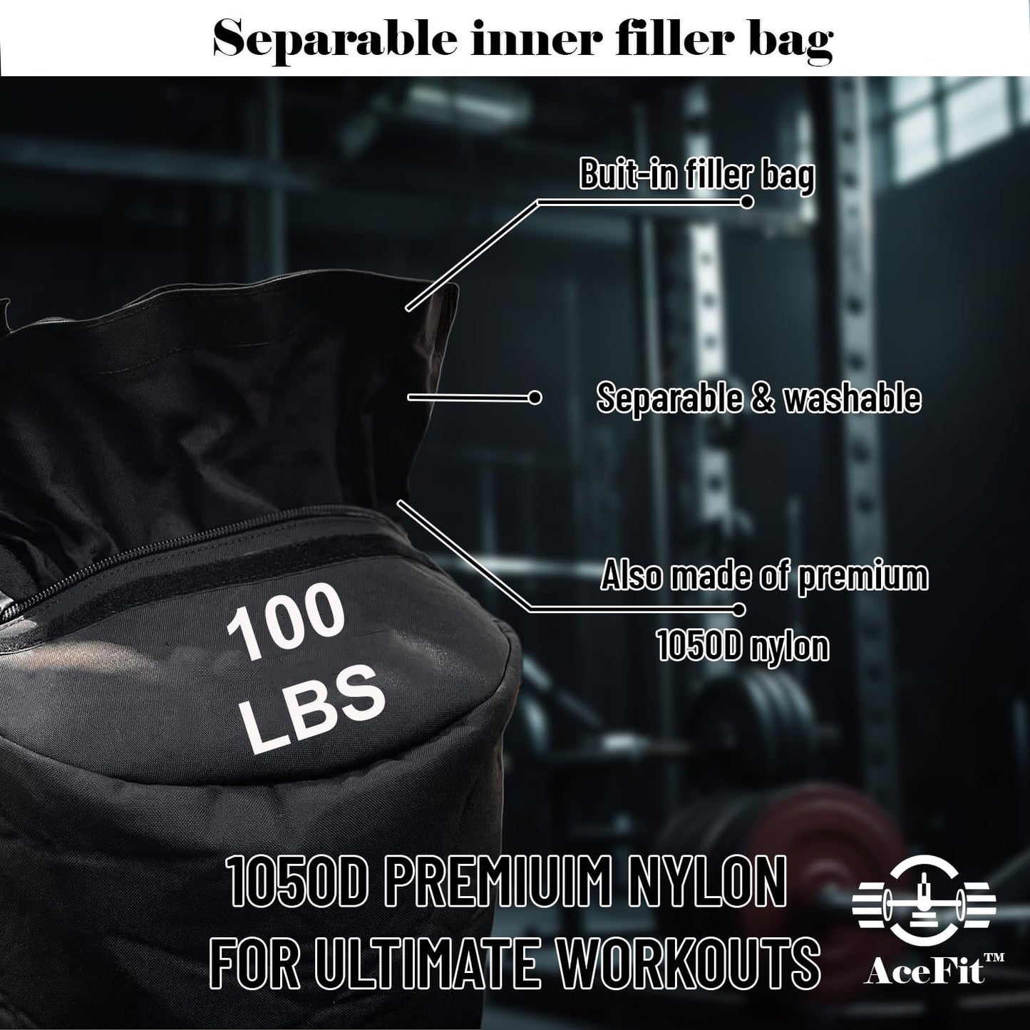 AceFit Training Sandbag Workout Bag| Heavy Duty Workout Sandbags| Weights Sand Bags for Training, Exercise| Military Conditioning, Fitness, Cross-Training & Strength Training (70 LB)