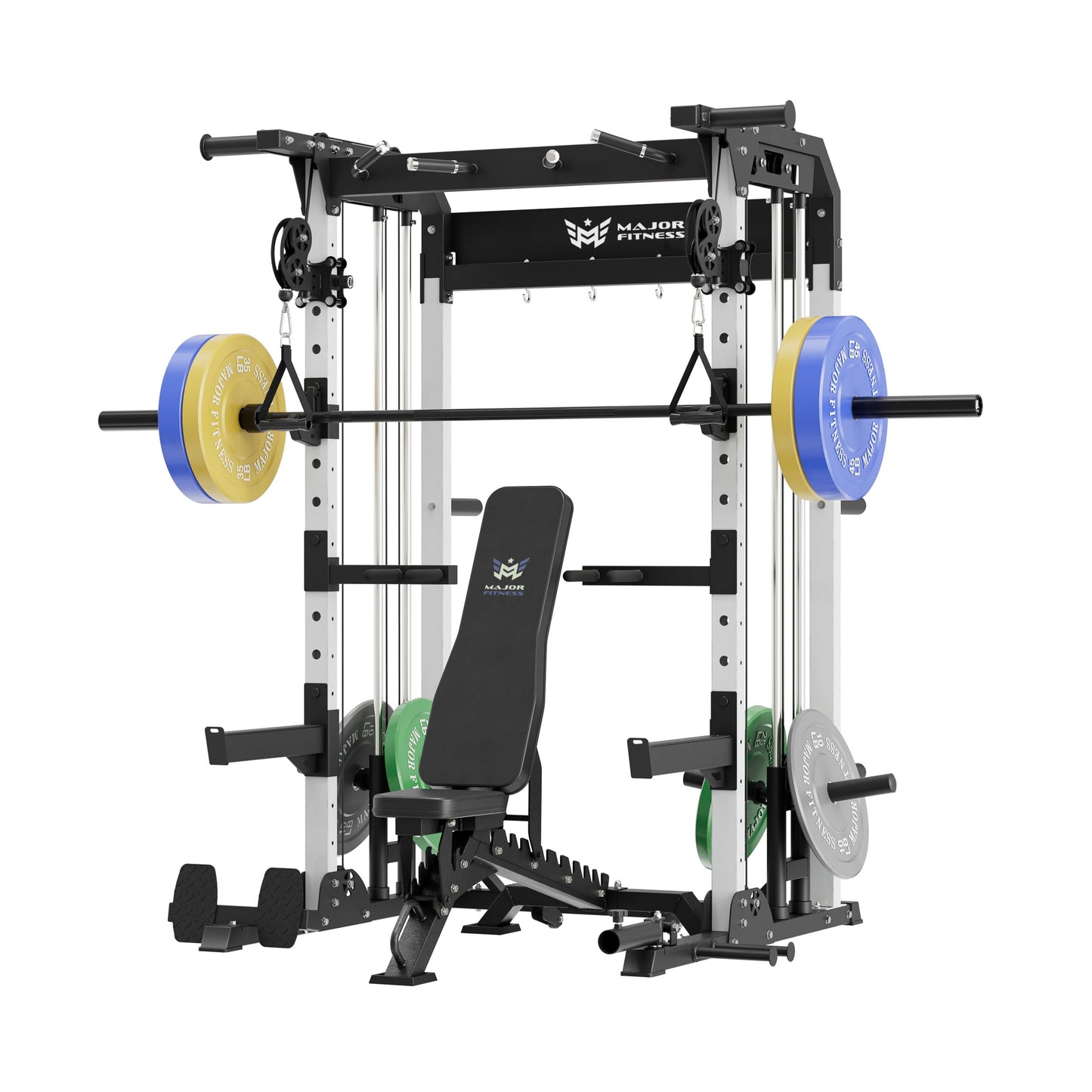 MAJOR FITNESS F22 Multi-Functional Power Rack—1600lbs Capacity All-in-One Squat Rack with Dual Pulley System for Home Gym Strength Training