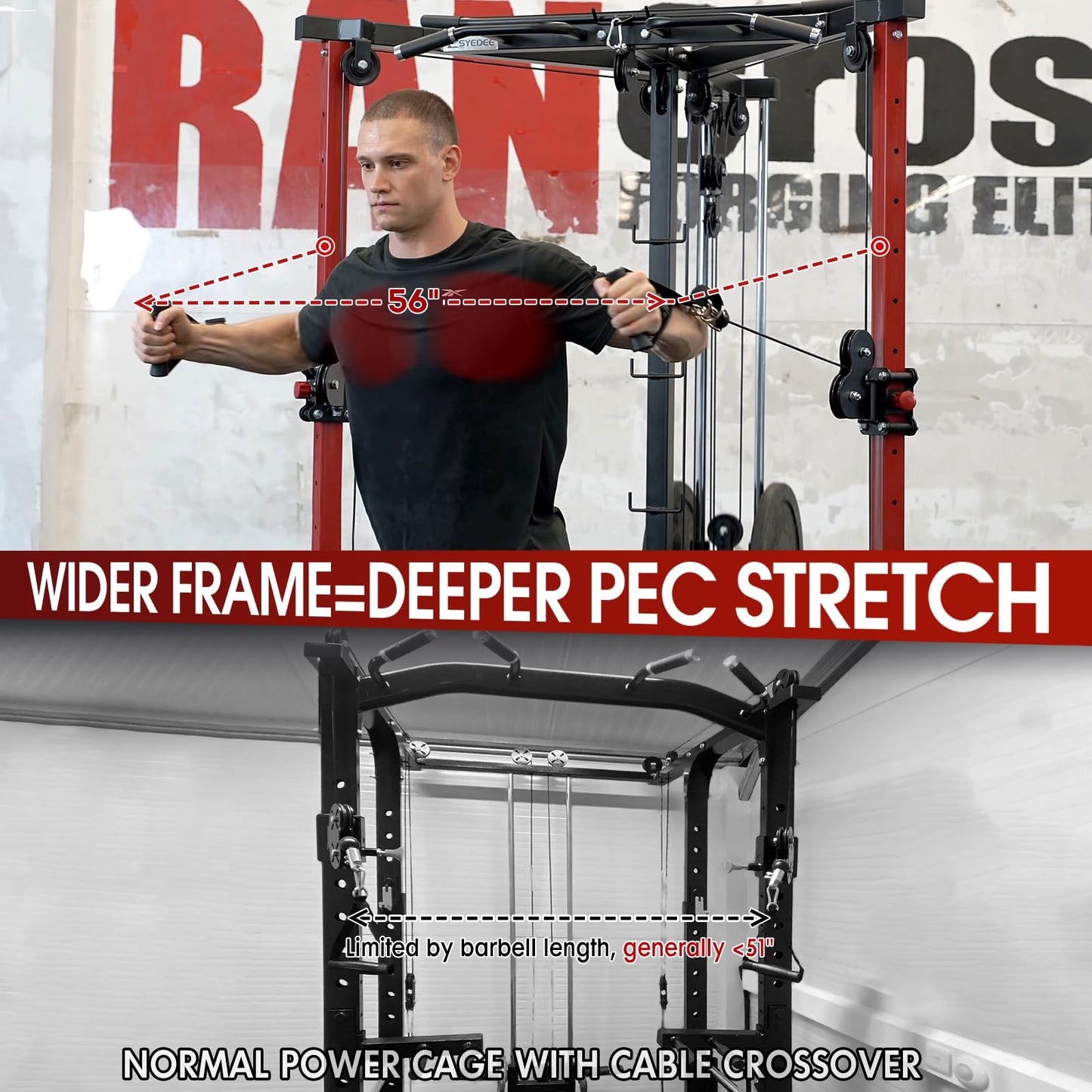 syedee Cable Crossover Machine, Functional Trainer with 17 Adjustable Positions, Home Gym Equipment with Pulley System, Cable Fly Machine and LAT Pulldown System Home Gym Red