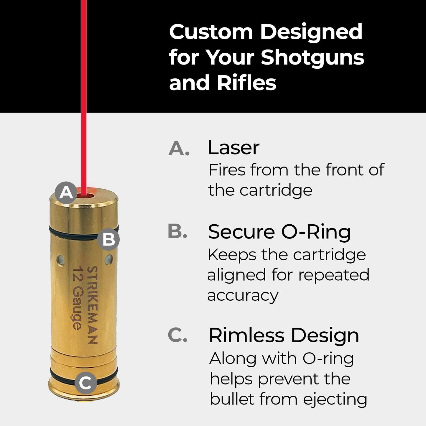 Strikeman 12 Gauge Shotgun Dry Fire Laser Training Cartridge - Great for Target Shooting Practice with Shotguns, Made for Our Firearm Training System - Red Laser Cartridge Only