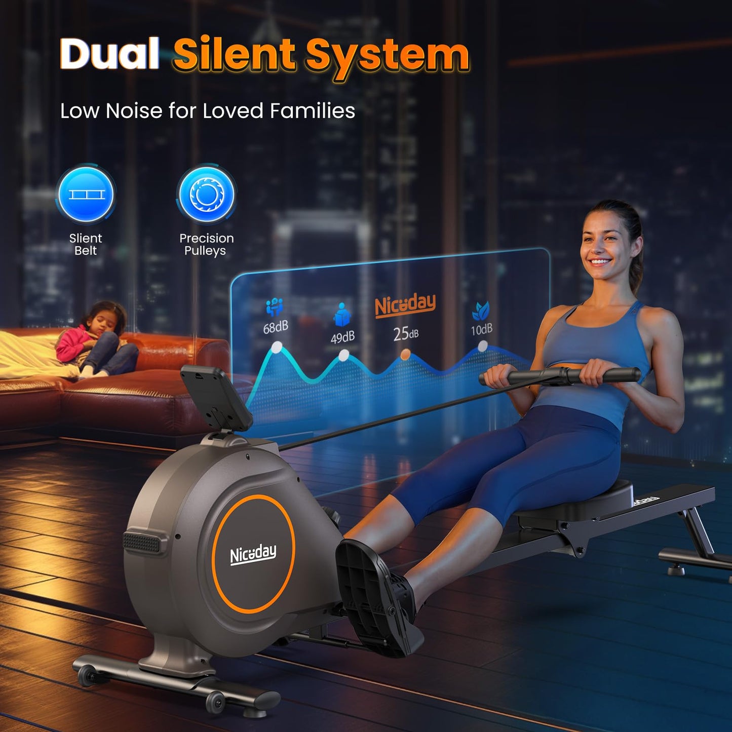 Niceday Rowing Machine, Magnetic Rower for Home Use, Smart Rowing Machine Bluetooth Compatible with Kinomap APP, Rower Machine with 16 Resistance Levels & 350 LBS Weight Capacity