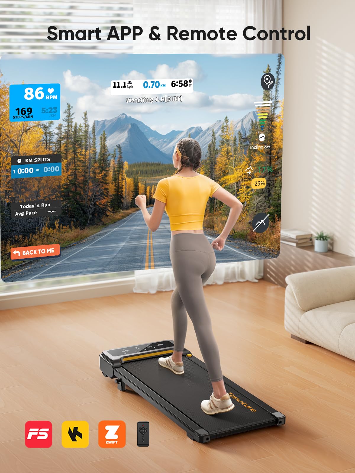 Under Desk Treadmill with Incline, Portable Walking Pad Treadmill for Home/Office, 2.5HP Walking Jogging Running Machine 300 lbs Capacity with LED Display, Remote Control/App Control