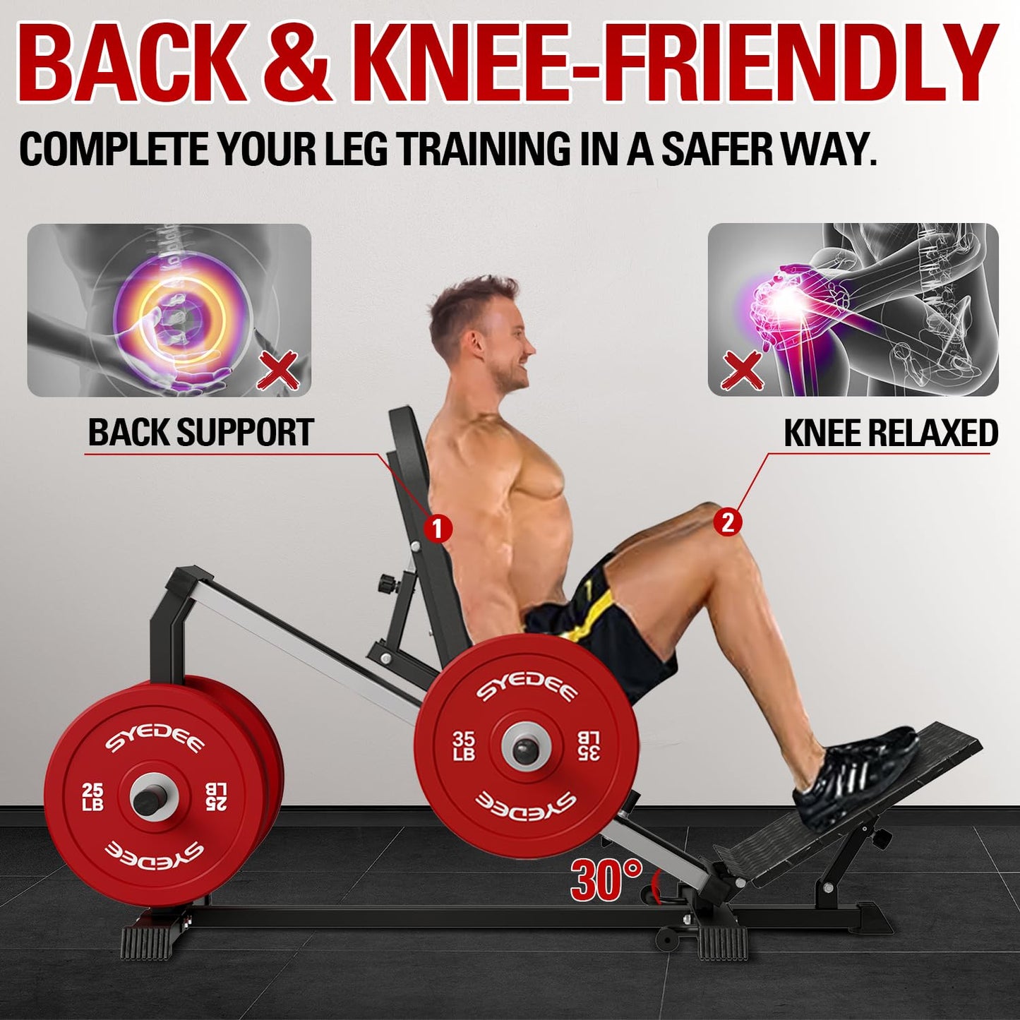 syedee Leg Press Machine, Compact Leg Sled Machine with Band Pegs and Calf Block, 900 LBS Weight Capacity, Squat Machine for Quads, Calves, Hamstrings, Home Gym Leg Machine
