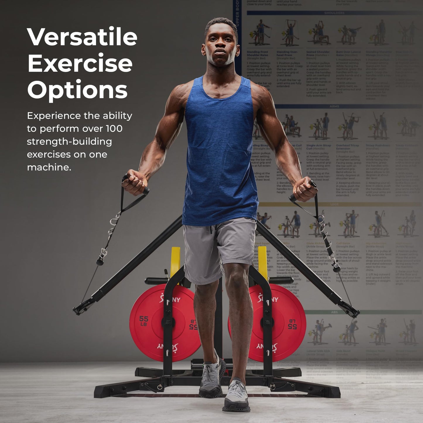 Sunny Health & Fitness Multifunctional Strength Training All in One Home Gym 500 LB Max Load Weight, Adjustable Arm Angle, Resistance Band Feature, Olympic Weight Holder Workout Equipment - SF-HG92401