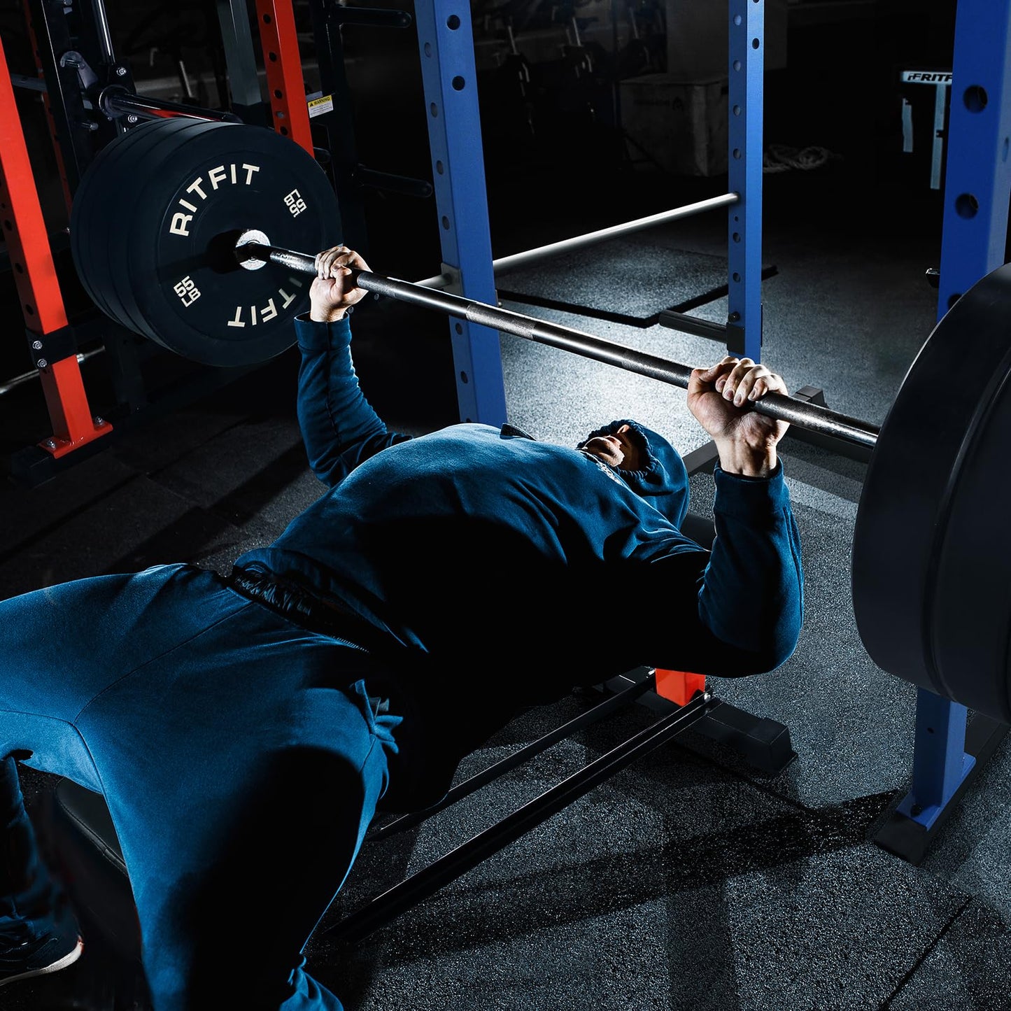 RitFit PPC01 Power Cage, 1000LB Capacity Power Rack Full Home Gym for Weightlifting, Come with J-Cups, Plate Holders and Other Attachments (Basic Version)-Blue
