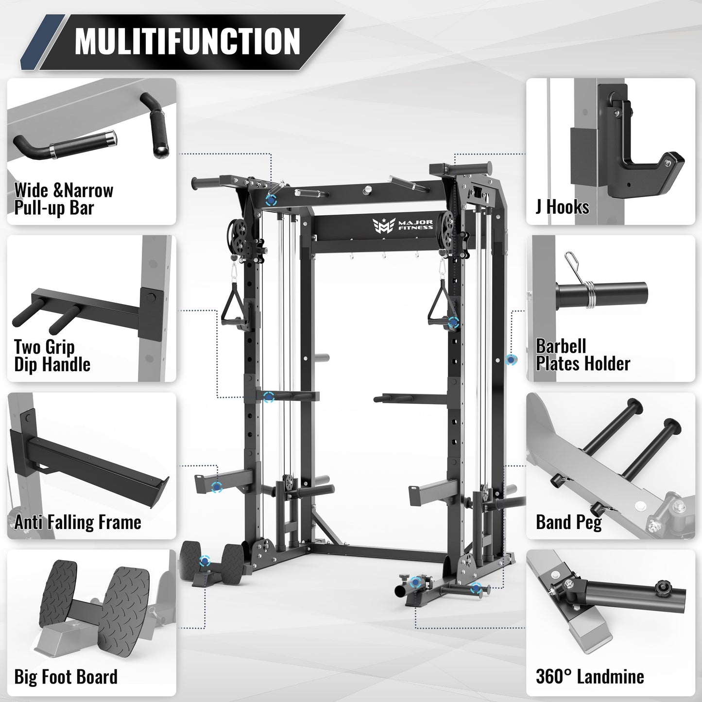 MAJOR FITNESS Multi-Functional All-in-One Power Rack F22, Squat Rack Home Gym Fitness, A Standard Strength Training Half Rack Power Cage(Black)
