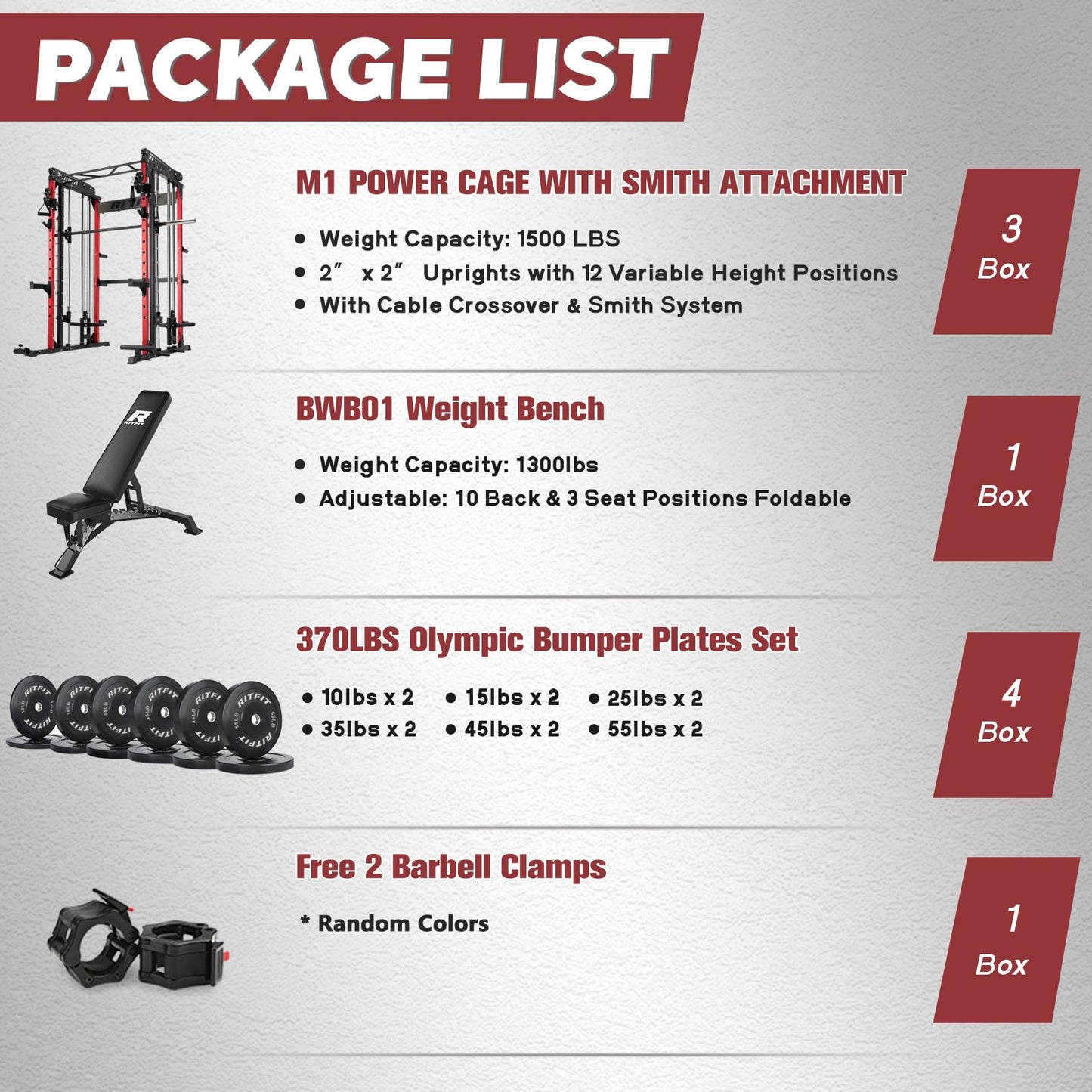 RitFit M1 Smith Machine with Cable Crossover System, Multi-Function Squat Rack Power Cage for Home Gym, Power Rack and Packages with Olympic Barbell Weight Set, Weight Bench, Olympic Bar and More