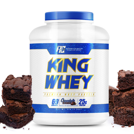 Ronnie Coleman Signature Series Whey Concentrate + Isolate Protein Powder, Pre Workout Shake Mix for Lean Muscle Support, Low Sugar Supplement for Women & Men, Chocolate Brownie Flavor, 5 lbs