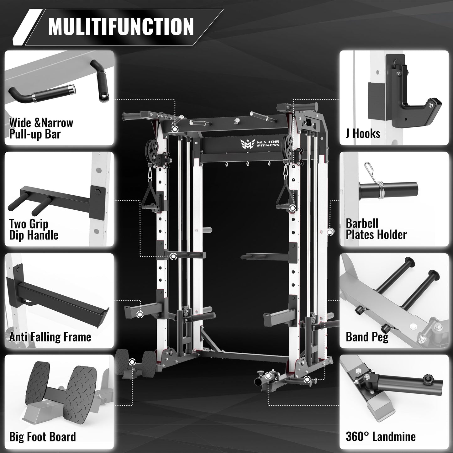 MAJOR FITNESS F22 Multi-Functional Power Rack—1600lbs Capacity All-in-One Squat Rack with Dual Pulley System for Home Gym Strength Training