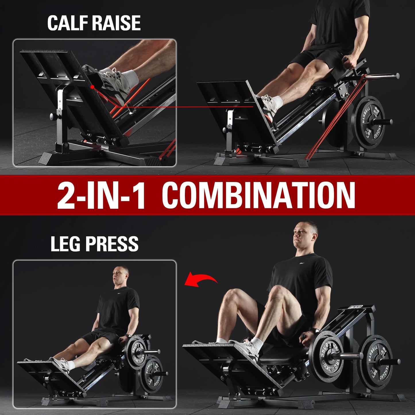 syedee Leg Press Machine, Compact Leg Sled Machine with Band Pegs and Calf Block, 900 LBS Weight Capacity, Squat Machine for Quads, Calves, Hamstrings, Home Gym Leg Machine