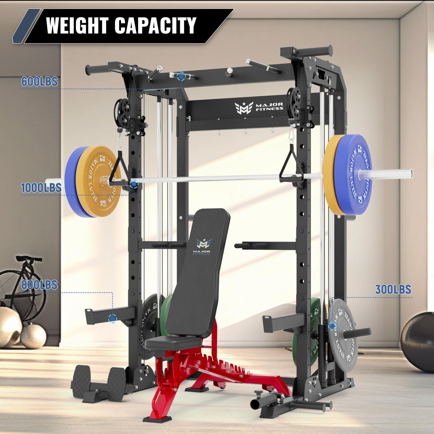 MAJOR FITNESS Multi-Functional All-in-One Power Rack F22, Squat Rack Home Gym Fitness, A Standard Strength Training Half Rack Power Cage(Black)