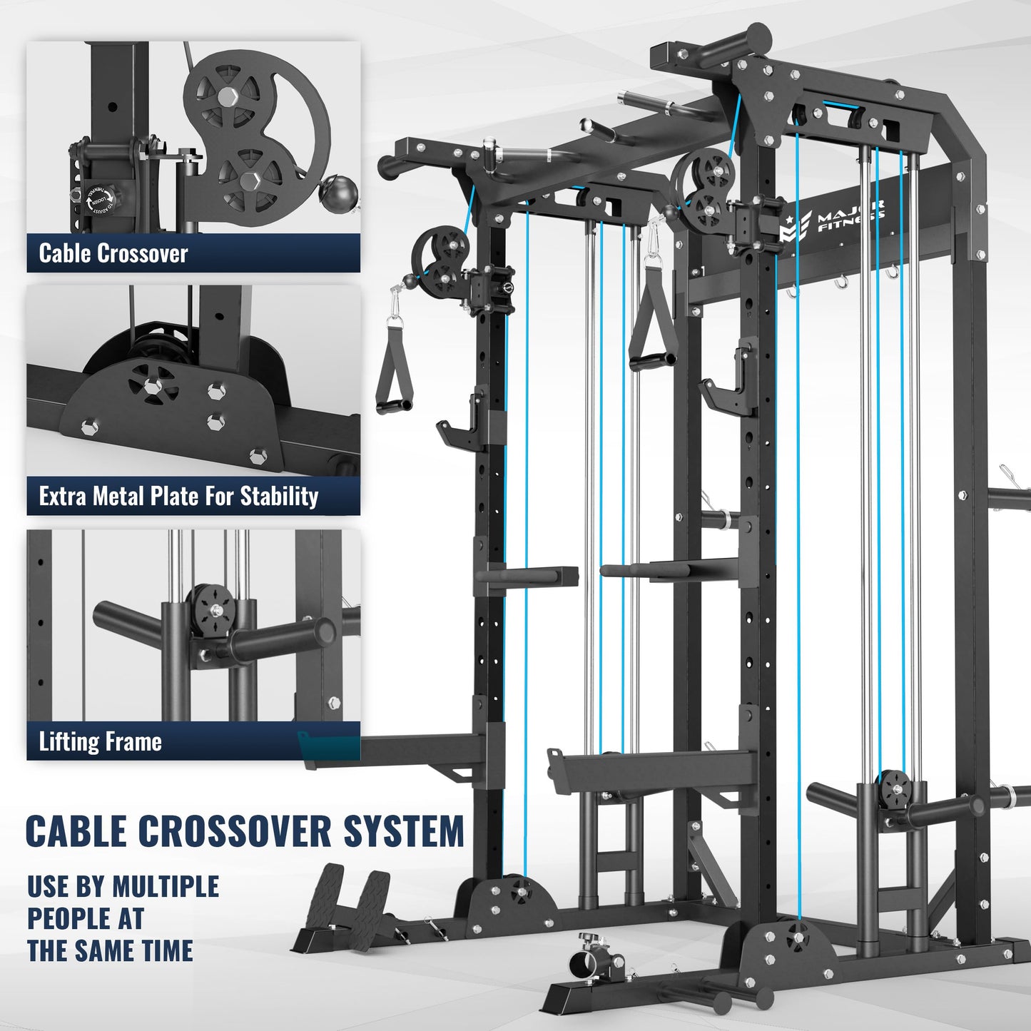 MAJOR FITNESS Multi-Functional All-in-One Power Rack F22, Squat Rack Home Gym Fitness, A Standard Strength Training Half Rack Power Cage(Black)