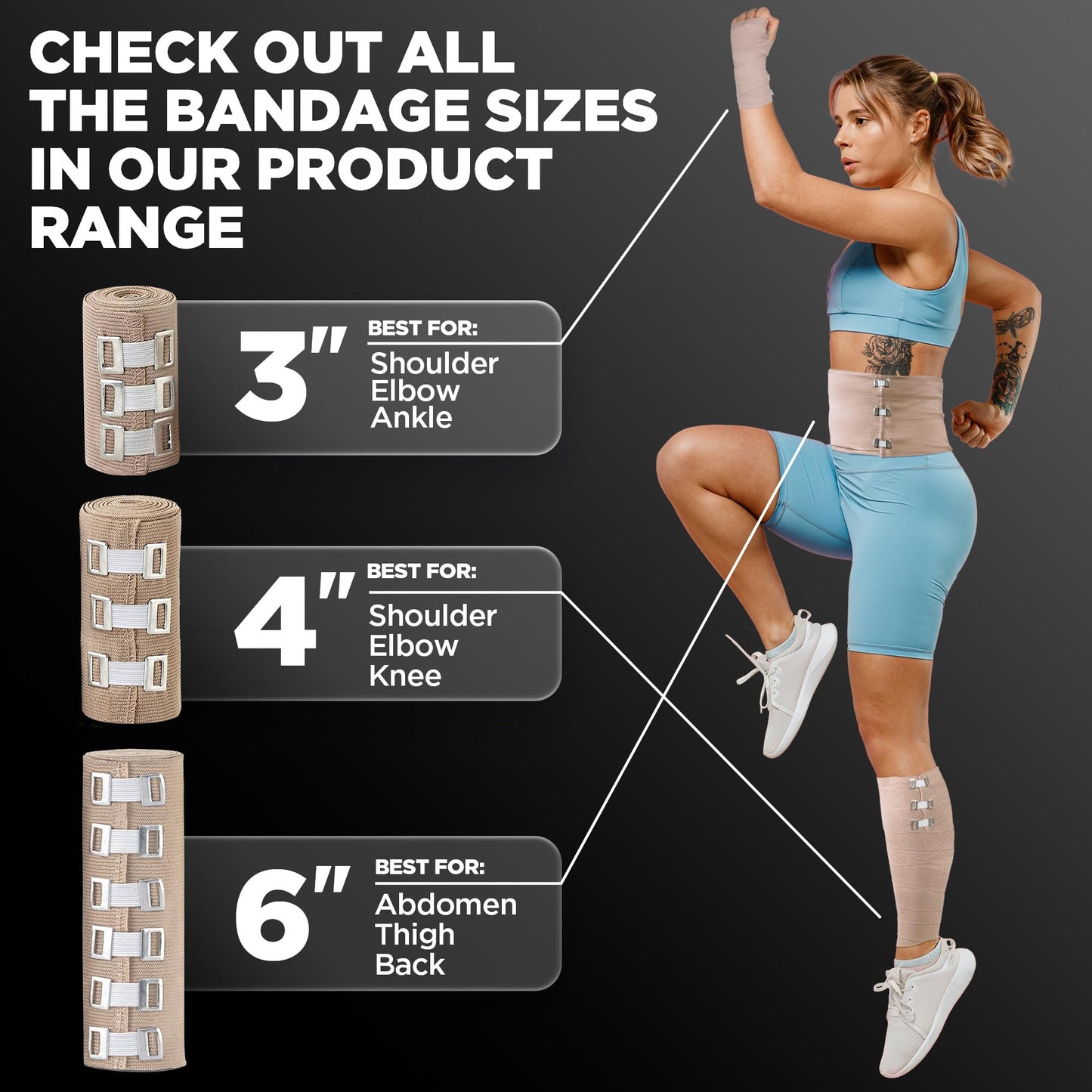 Premium Elastic Bandage Wrap – 4pk (2x3", 2x4") + 12 Extra Clips – Strong Compression Bandage Wrap - Wrist, Ankle, Foot, Knee Wrap