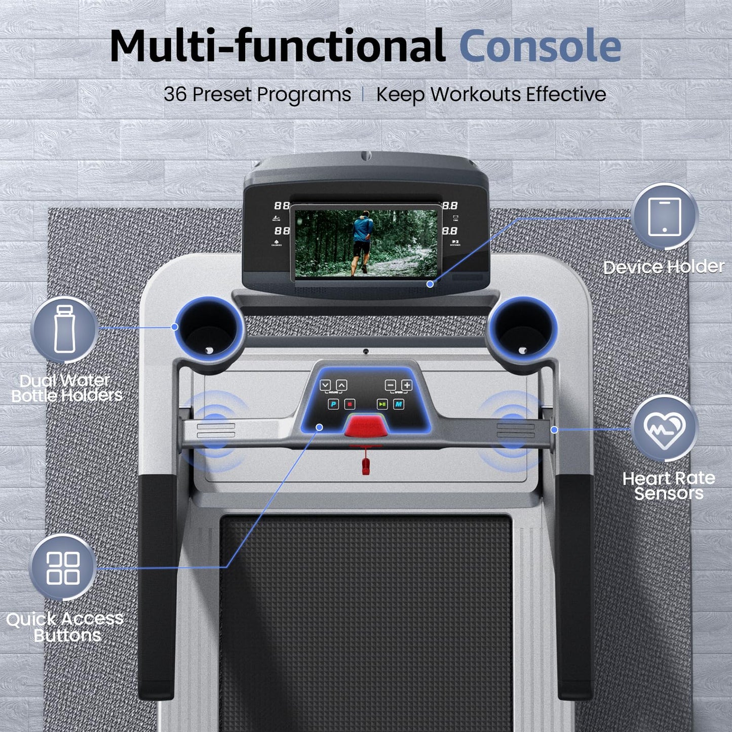 OMA Treadmill 5925 6134 6830, Treadmills for Home with Incline 15%, Folding Treadmill for Walking Running with Quiet Brushless, Pulse Sensors, 36 Preset Programs, LED Display