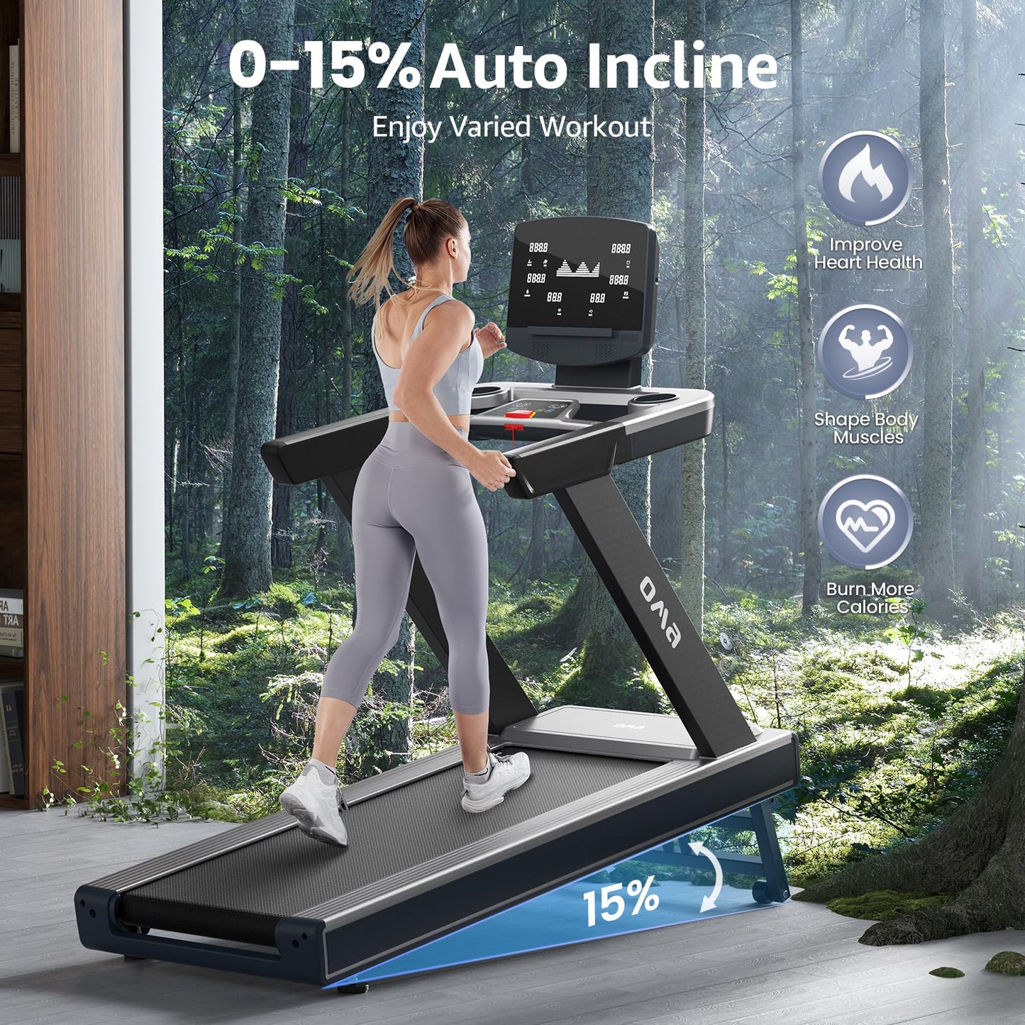 OMA Treadmill 5925 6134 6830, Treadmills for Home with Incline 15%, Folding Treadmill for Walking Running with Quiet Brushless, Pulse Sensors, 36 Preset Programs, LED Display