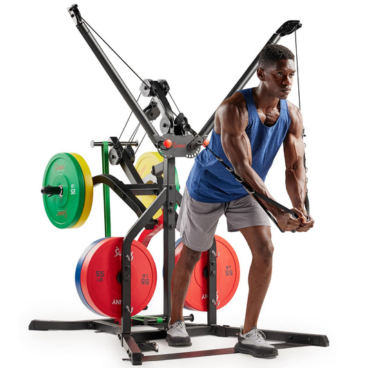 Sunny Health & Fitness Multifunctional Strength Training All in One Home Gym 500 LB Max Load Weight, Adjustable Arm Angle, Resistance Band Feature, Olympic Weight Holder Workout Equipment - SF-HG92401