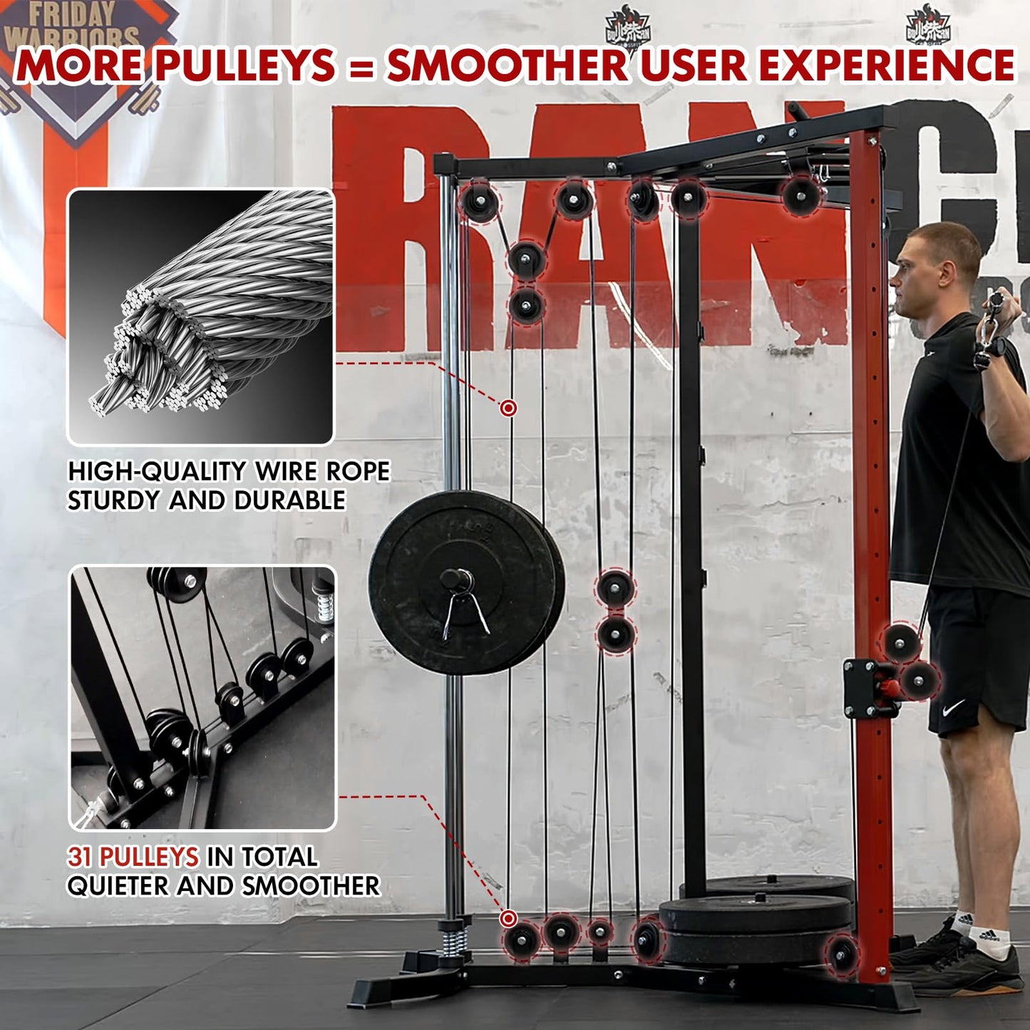 syedee Cable Crossover Machine, Functional Trainer with 17 Adjustable Positions, Home Gym Equipment with Pulley System, Cable Fly Machine and LAT Pulldown System Home Gym Red