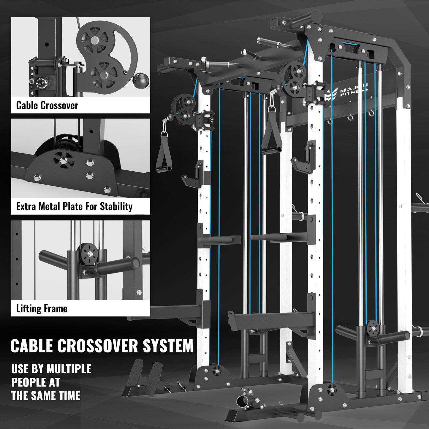 MAJOR FITNESS F22 Multi-Functional Power Rack—1600lbs Capacity All-in-One Squat Rack with Dual Pulley System for Home Gym Strength Training