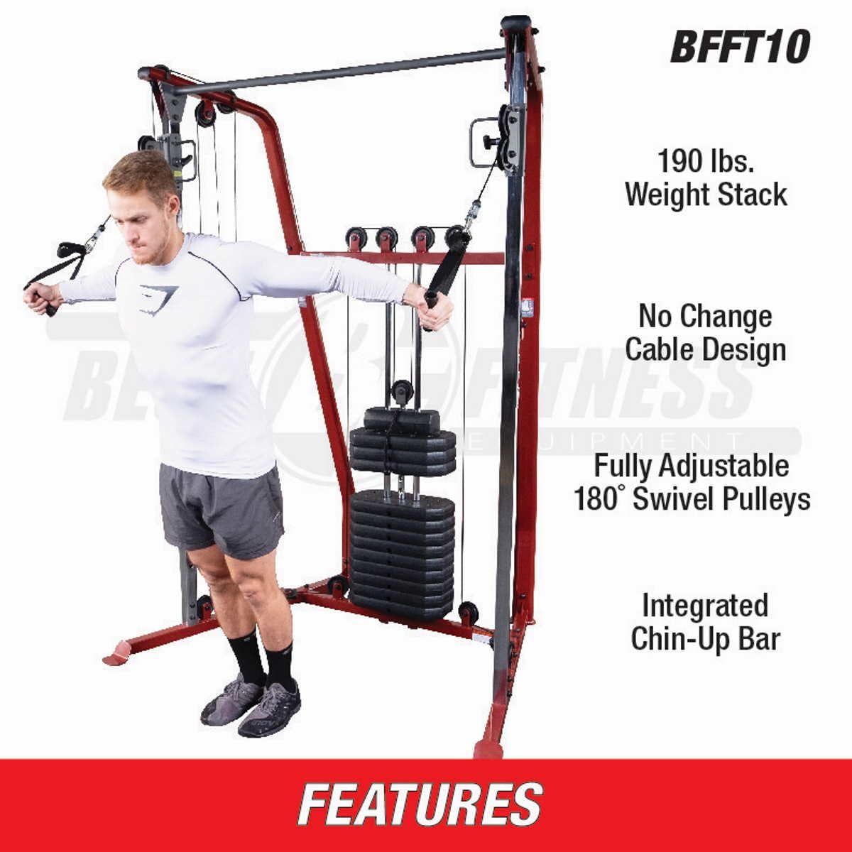 Best Fitness by Body-Solid (BFFT10R) Functional Trainer Cable Machine, Full Body Workout Weight Stacks, Chest and Shoulder Exercise Home Gym LAT Pulldown Machines with 190lb Weights Stack